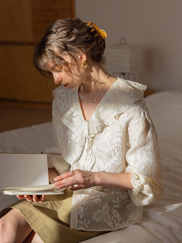 Romantic Sheer Floral Embroidered Blouse