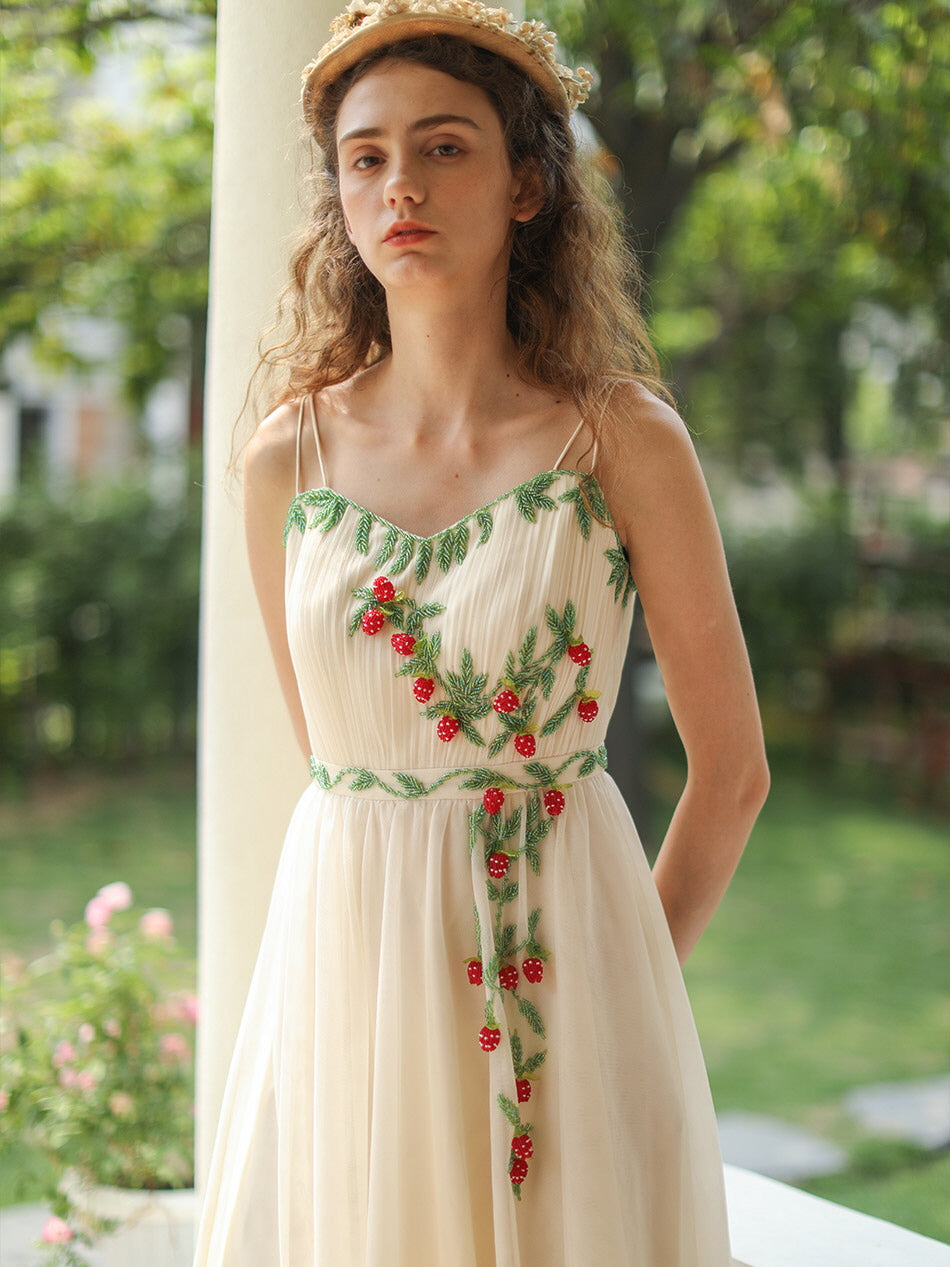 Strawberry Garden Vintage Embroidered Dress