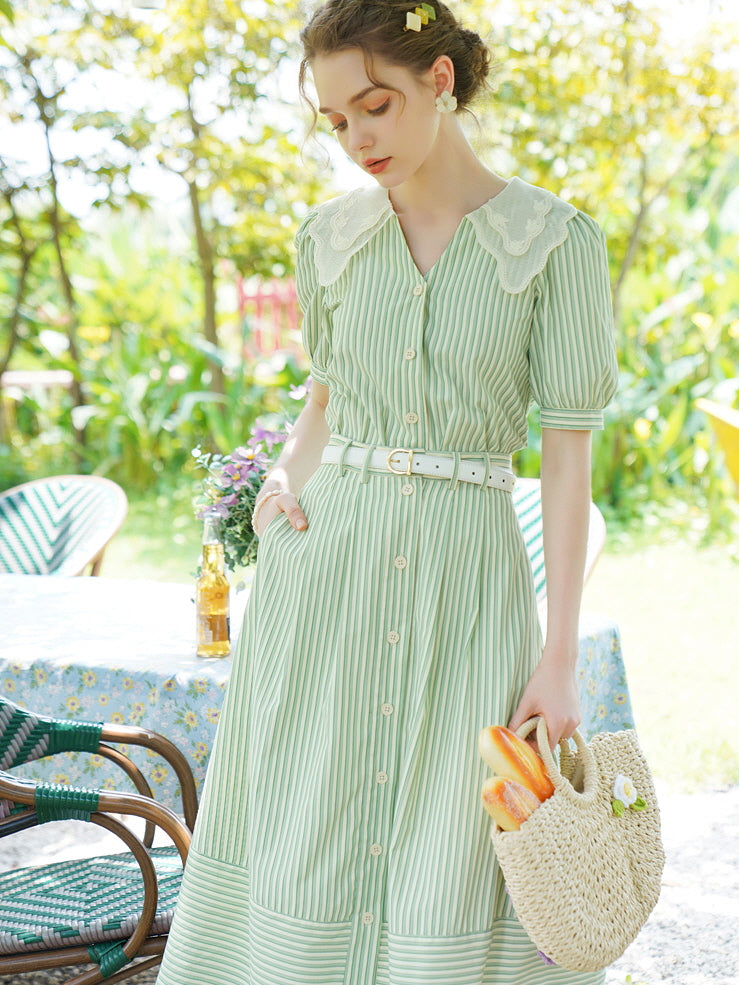 Rose Garden Green Stripe Blouse