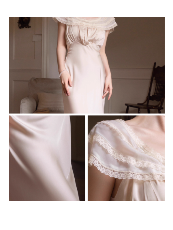 Victorian Lace Collar Cream Nightgown
