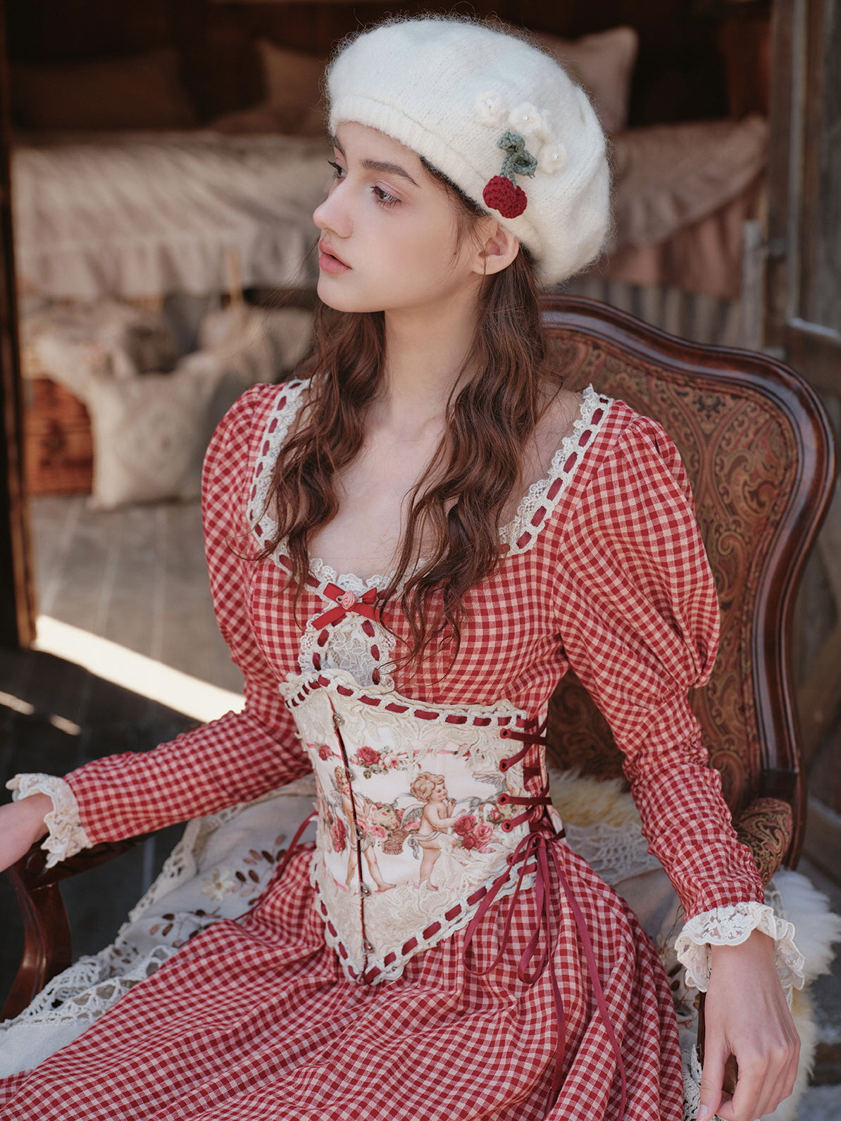 Vintage Cottagecore Red Gingham Dress