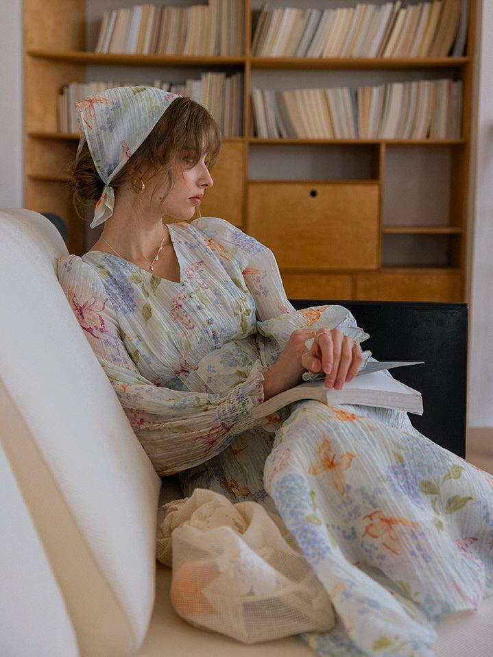 Watercolor Floral Long Sleeve Dress