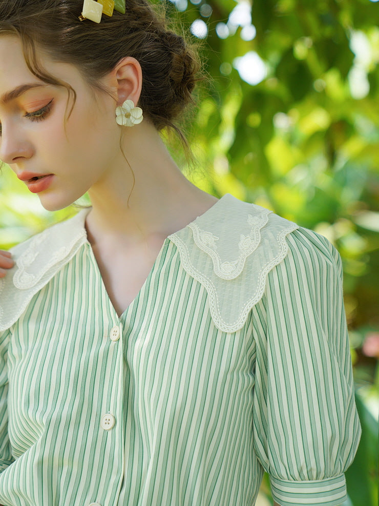 Rose Garden Green Stripe Blouse