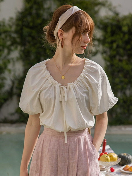 Olivia's White Puff-Sleeve Summer Blouse