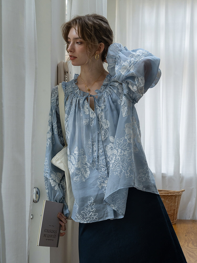 Vintage Embroidered Sheer Blouse