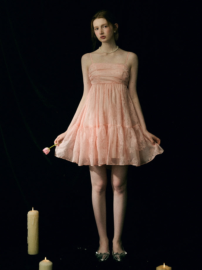 Blush Petal Ruffle Back Bow Dress