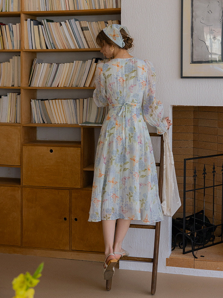 Watercolor Floral Long Sleeve Dress