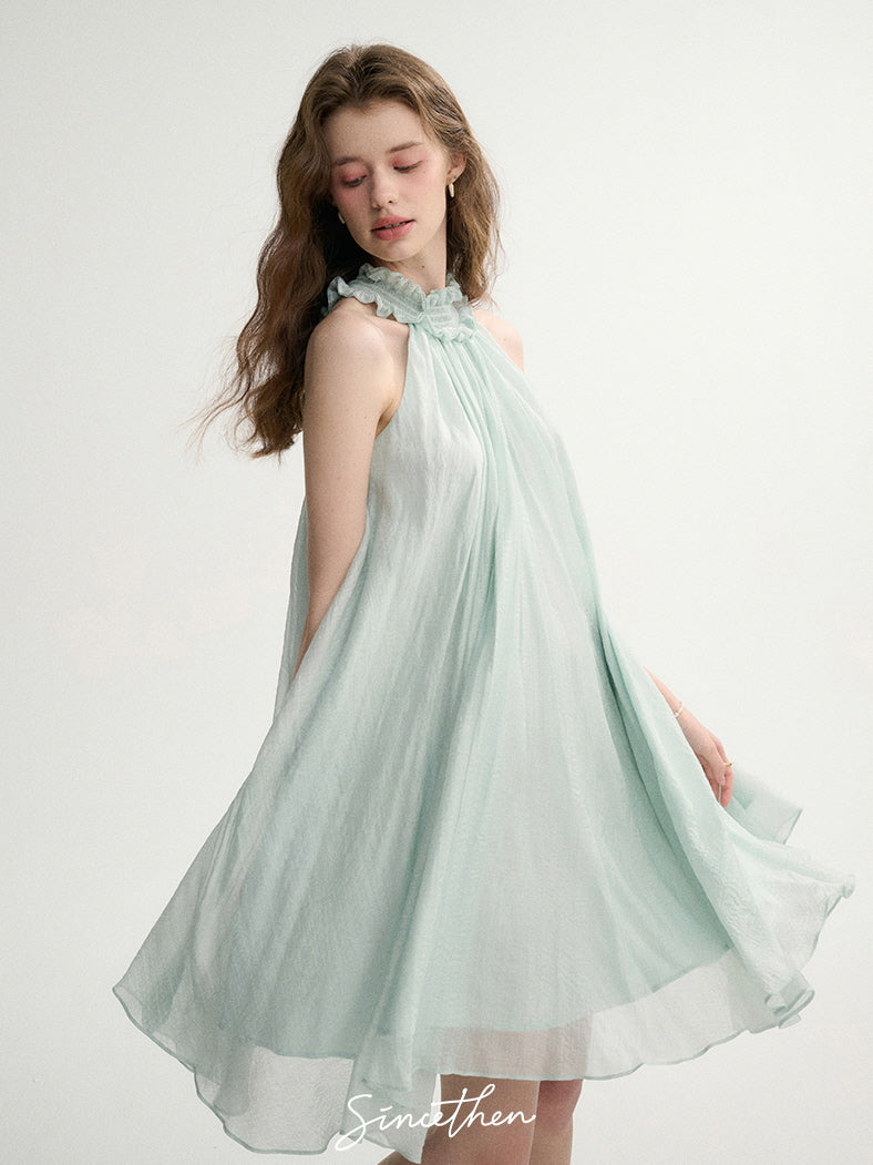 Ethereal Ruffle Halter Dress