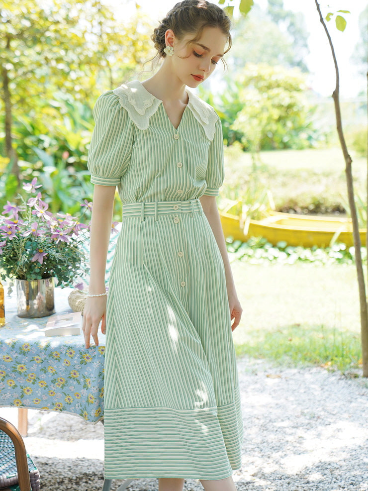 Rose Garden Green Stripe Blouse