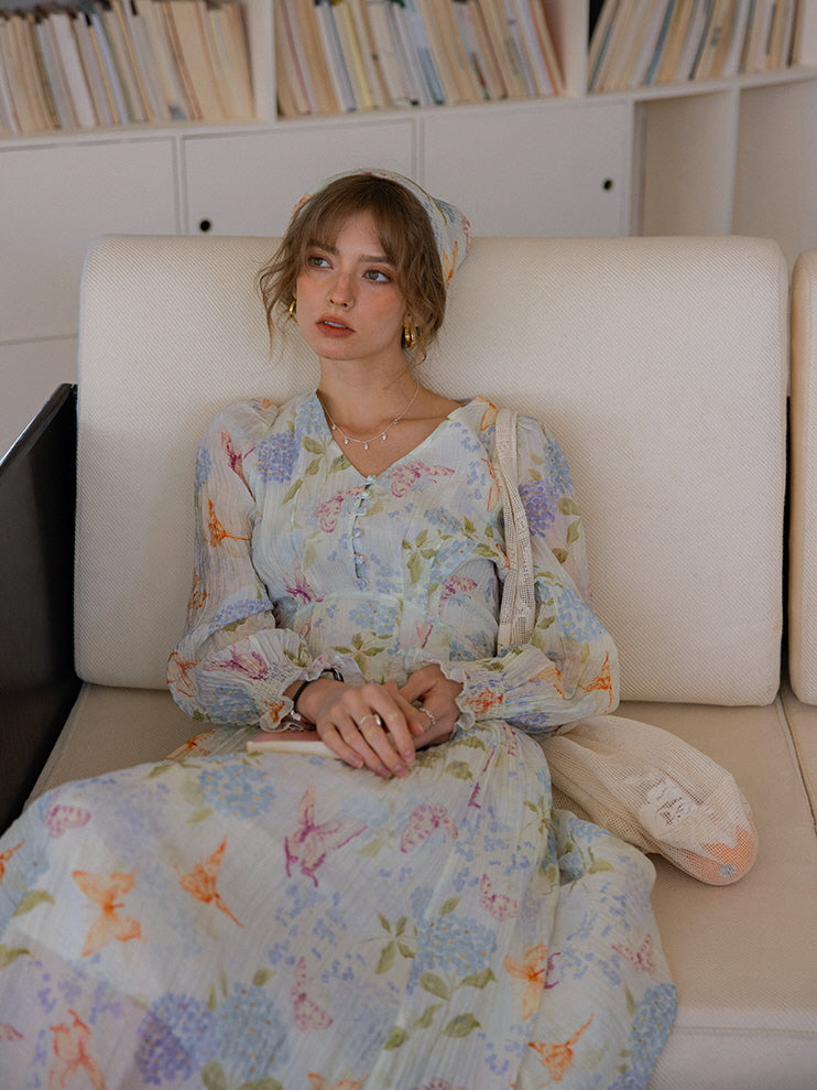 Watercolor Floral Long Sleeve Dress