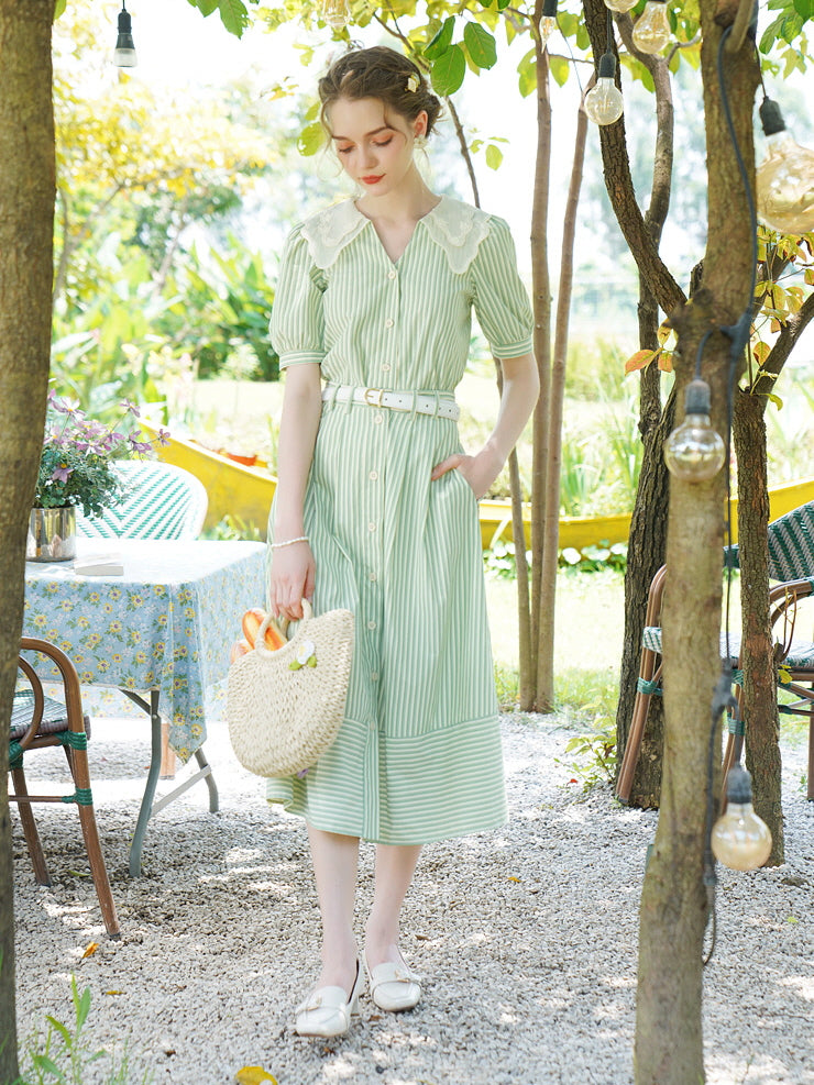 Rose Garden Green Stripe Blouse