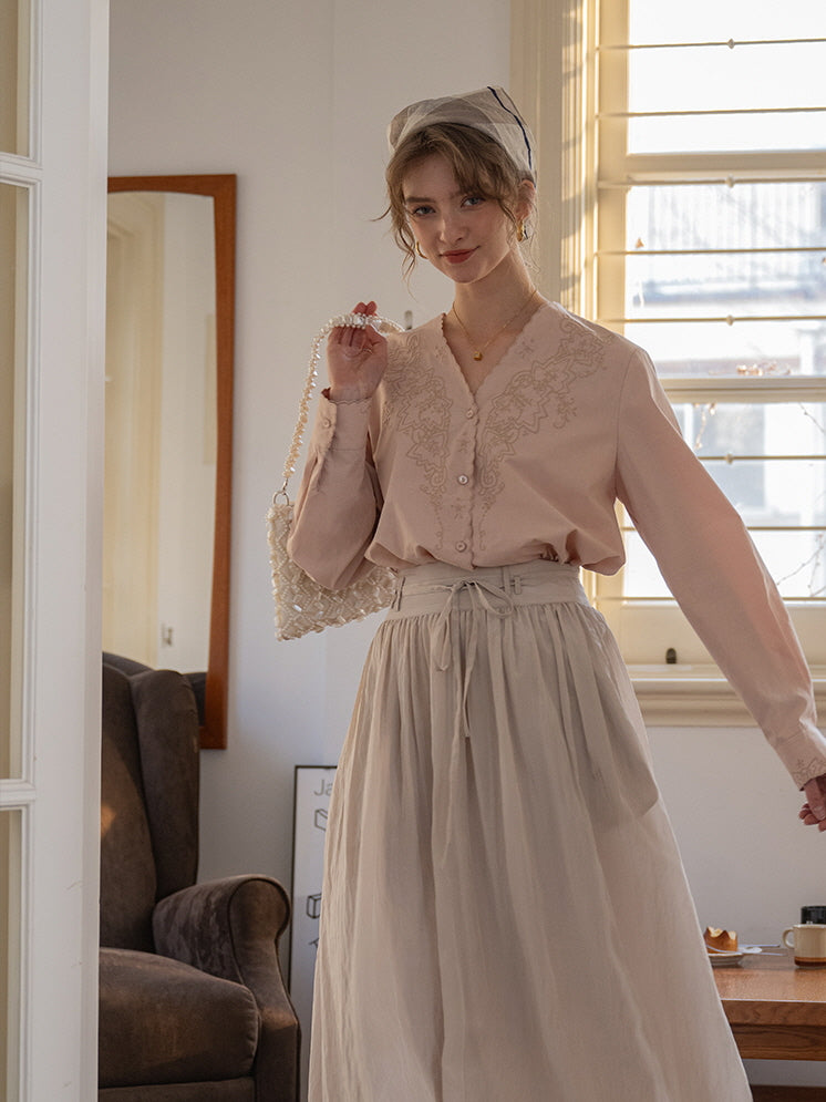 Scallop Embroidery Vintage Blouse