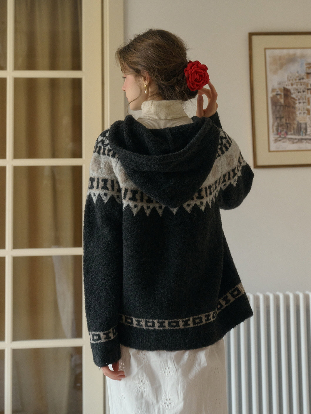 Vintage Nordic-Inspired Wool Blend Cardigan