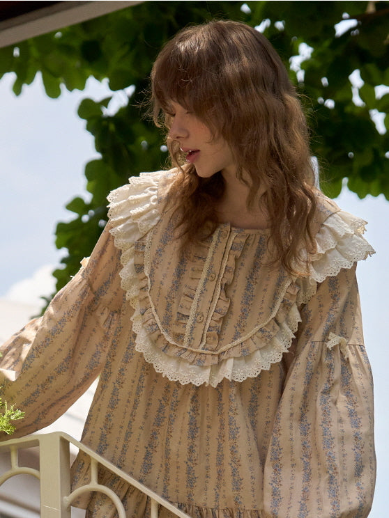 Vintage Ruffle Cotton Pajama Set