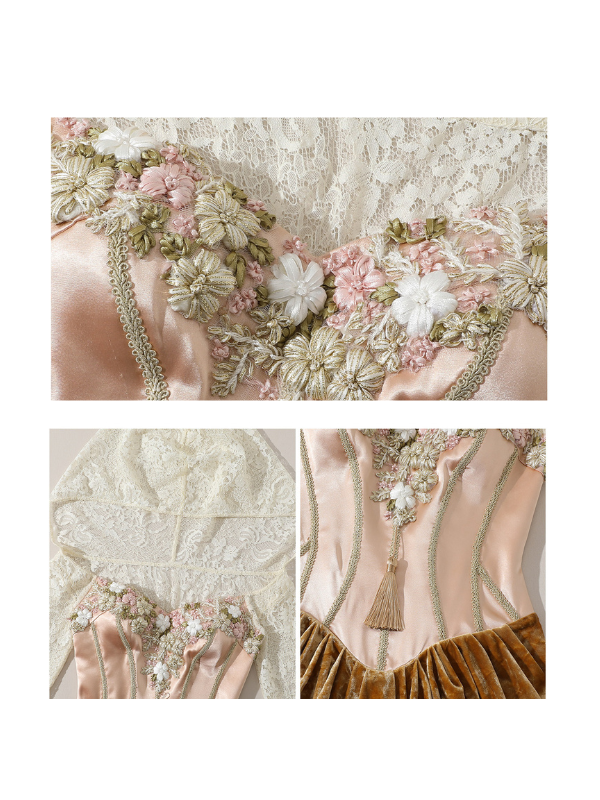 Vintage Floral Embroidered Velvet Dress