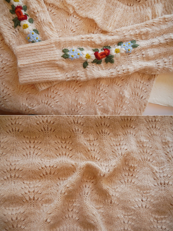 Floral Embroidered Ruffle Knit Sweater
