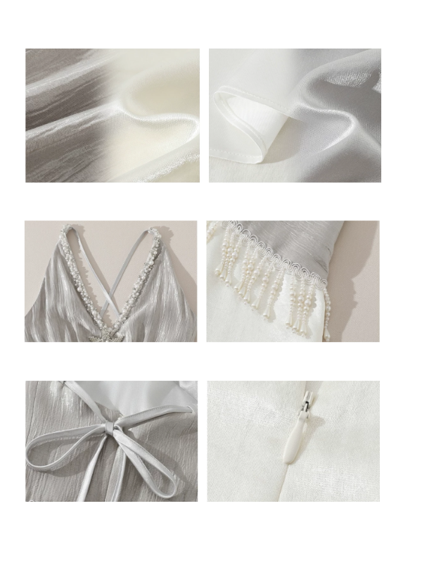 Silver Pearl Beaded Gatsby Vintage Maxi Dress