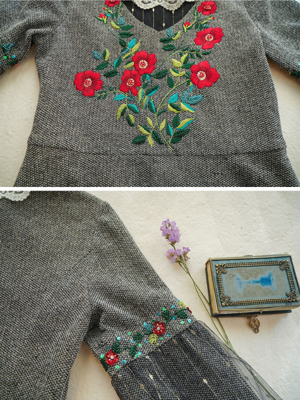 Embroidered Floral Lace Vintage Dress