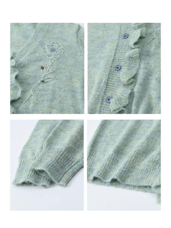 Romantic Ruffle Floral Embroidered Cardigan
