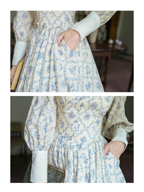 Blue Garden Cotton Vintage Dress