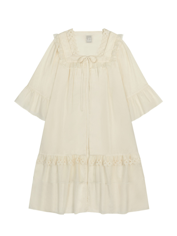 Lace Collar Cotton Lounge Gown