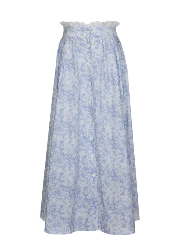 Vintage Blue Floral Cotton Skirt