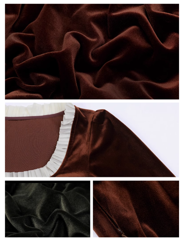 Ruffled Trim Royal Red Velvet Vintage Dress