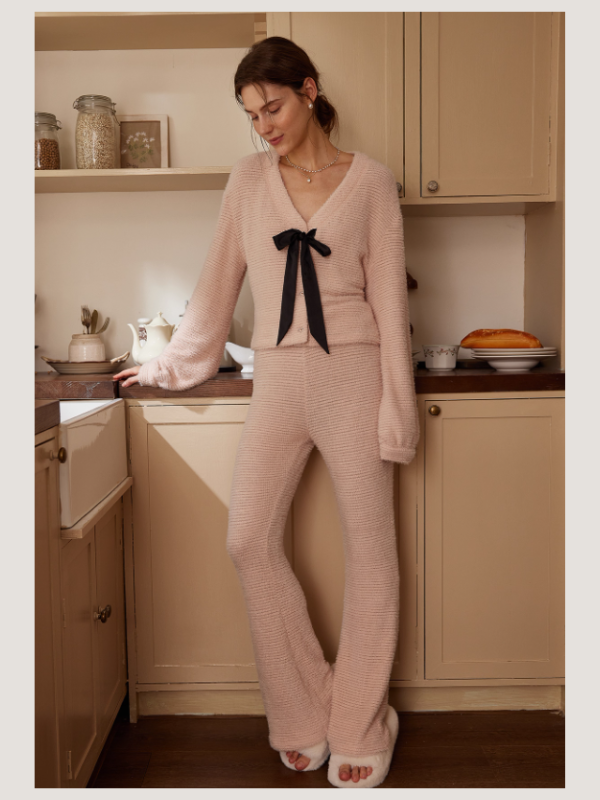 Soft Petal Ribbon Knit Loungewear Set