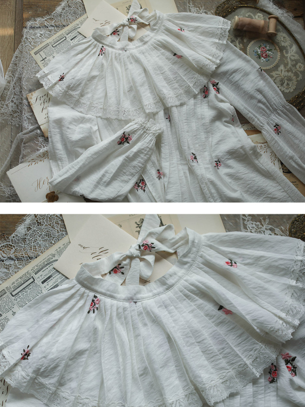 Floral Embroidery Vintage Ruffled Cotton Dress