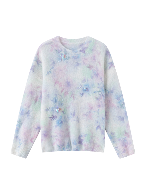 Dreamy Pastel Floral Mohair Sweater
