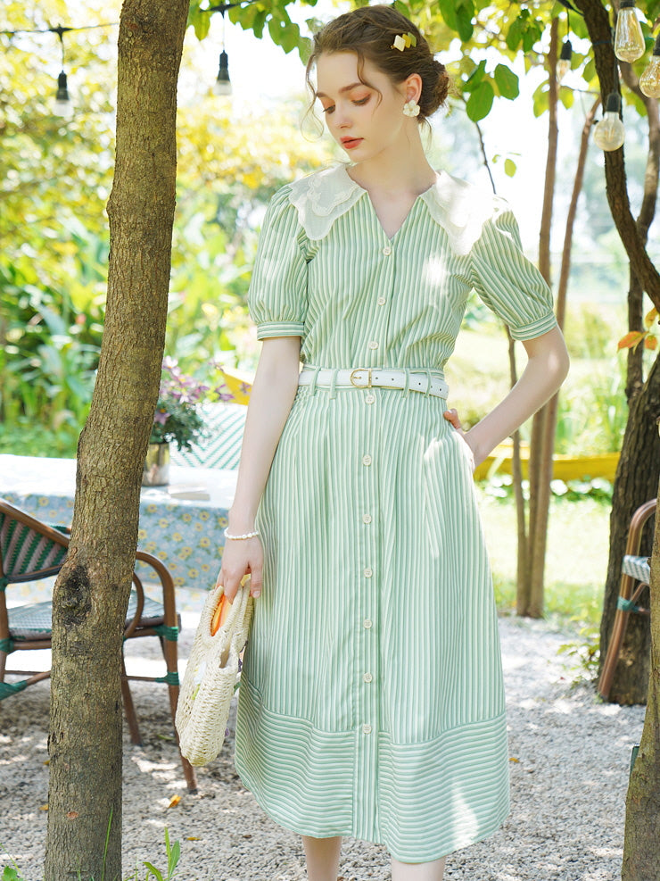 Rose Garden Green Stripe Blouse