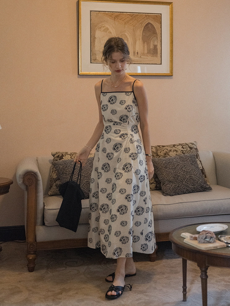 Monochrome Rose Vintage Cotton Dress