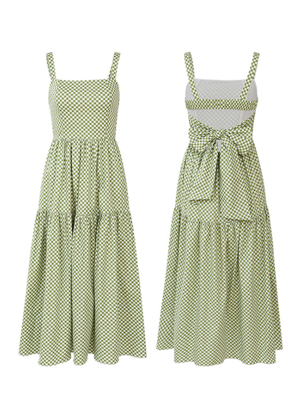 Cottagecore Gingham Bow-Tie Maxi Dress