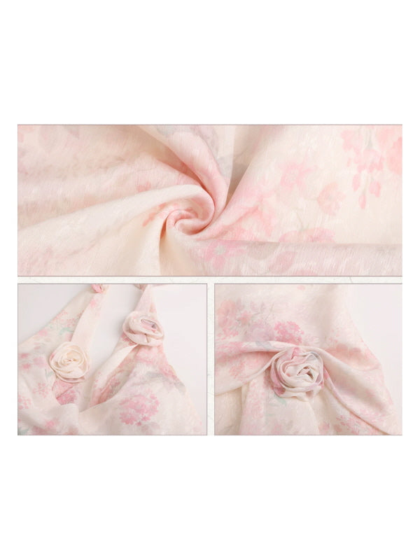 Pink Floral Fairycore Halter Maxi Dress