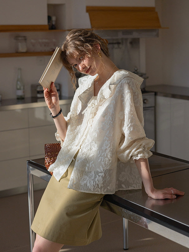 Romantic Sheer Floral Embroidered Blouse