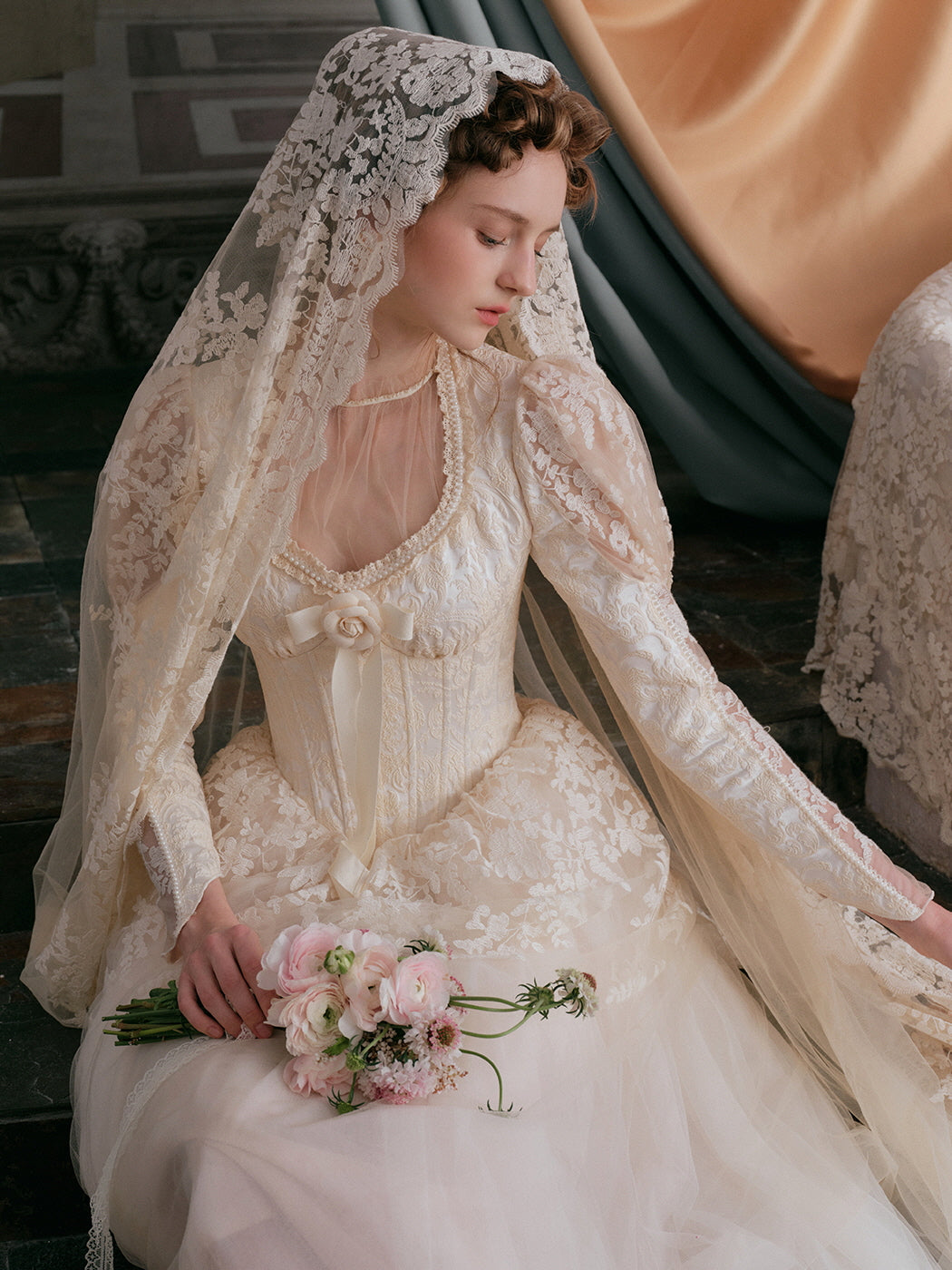 open lace back dress A-Line/Princess Ivory Lace Long Sleeves Wedding Dresses APD3034 main image 1