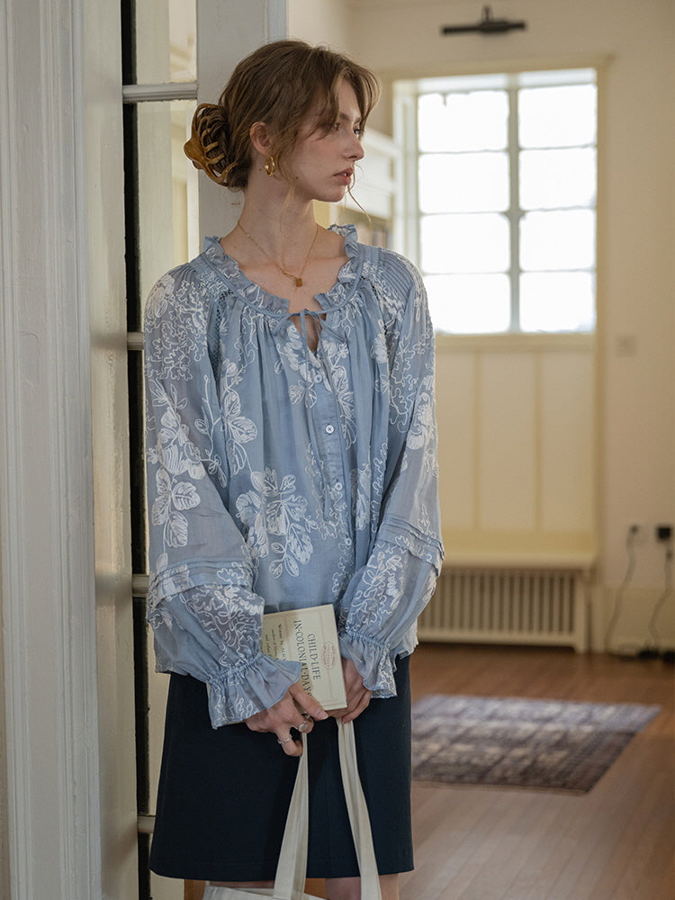 Vintage Embroidered Sheer Blouse
