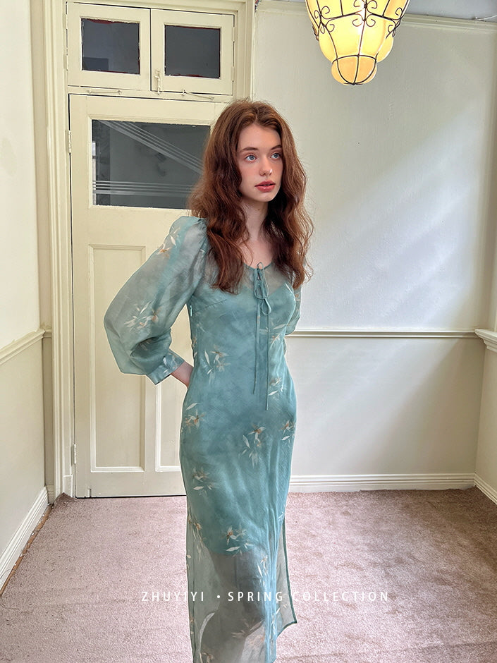 Ethereal Spring Meadow Sheer Sleeve Dress