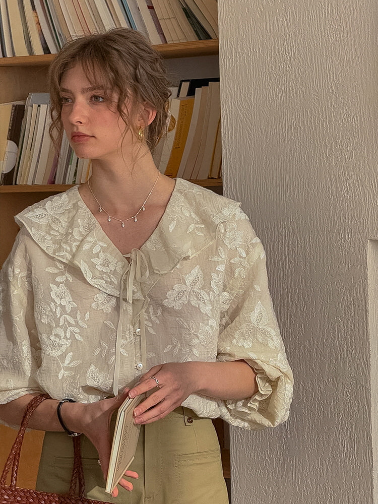 Romantic Sheer Floral Embroidered Blouse