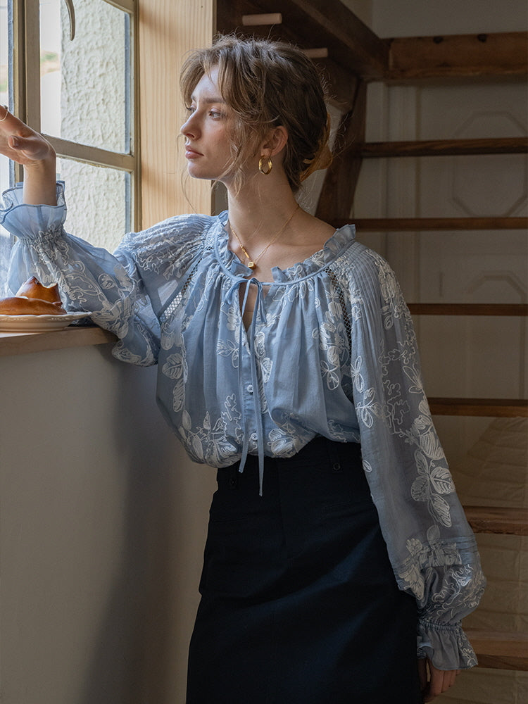Vintage Embroidered Sheer Blouse