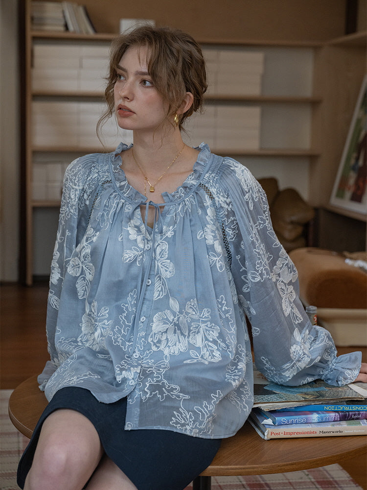 Vintage Embroidered Sheer Blouse