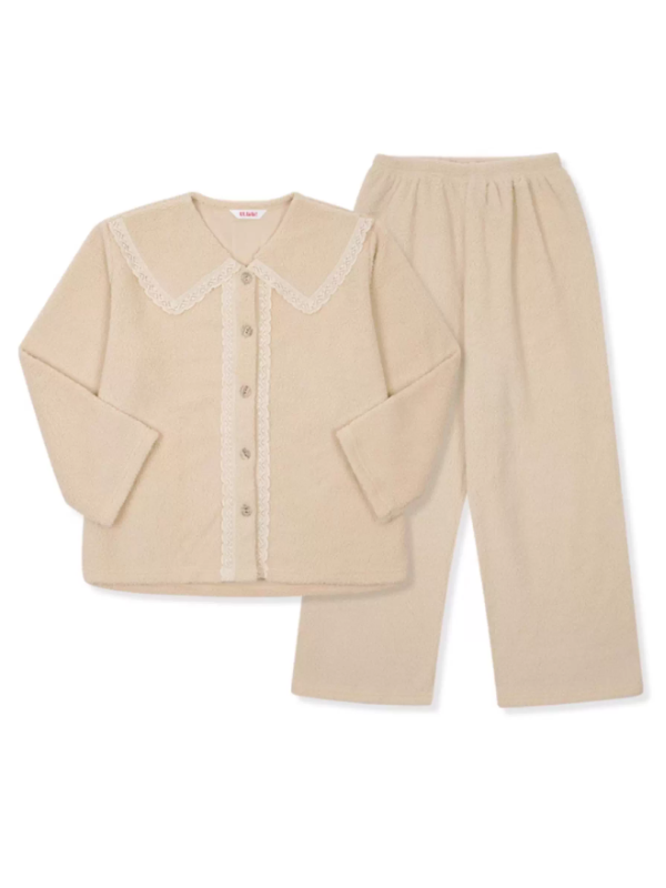 Cream Lace Collar Fleece Pajama