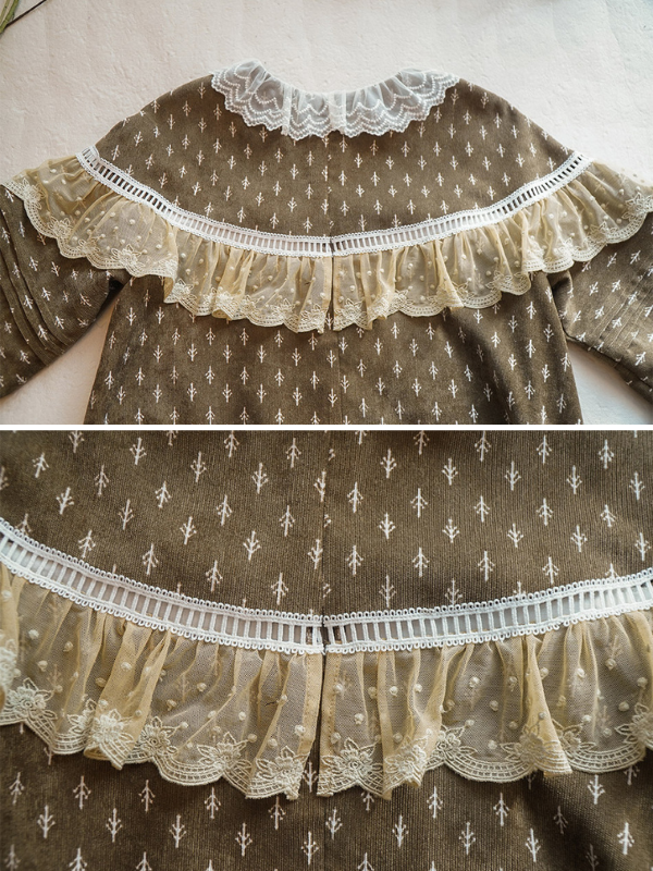 Vintage Floral Brown Corduroy Dress