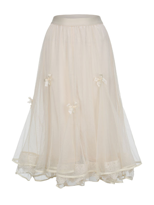 Pearl Ribbon Tulle Skirt