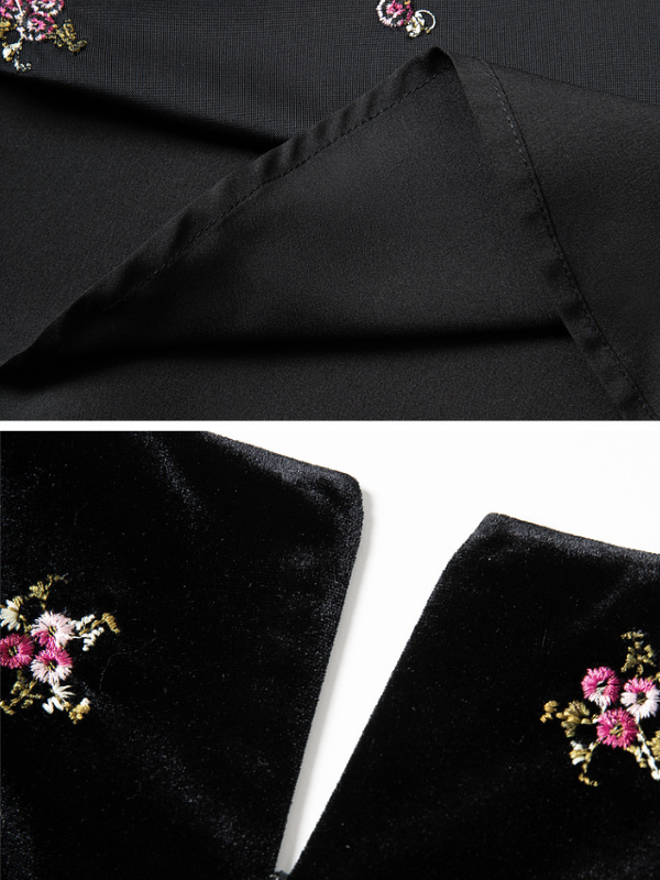 Vintage Velvet Floral Embroidered Dress