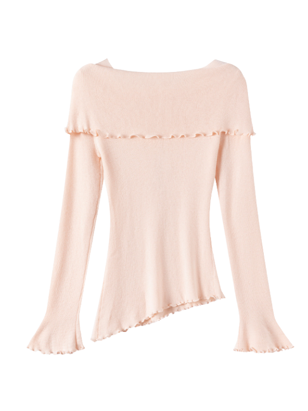 Rosette Charm Asymmetrical Knit Top