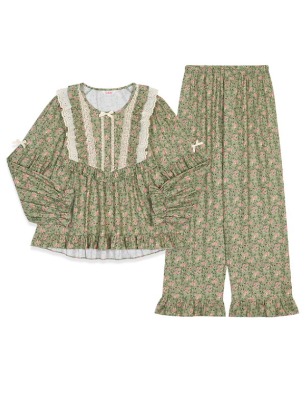 Olive Garden Lace Ruffle Loungewear Set