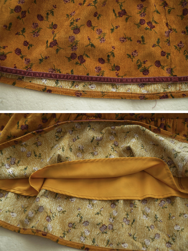 Vintage Golden Floral Corduroy Dress