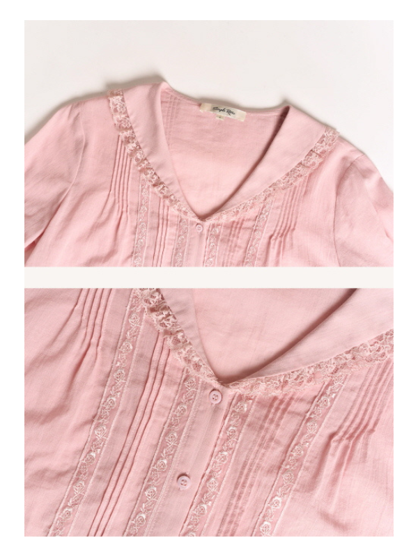 Rosy Lace Collar Vintage Blouse