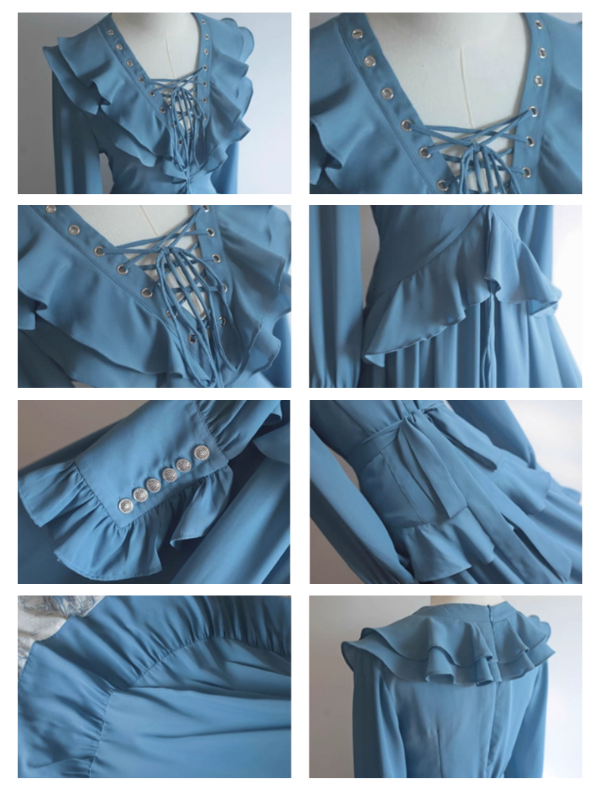 Blue Victorian Ruffle Lace-Up Dress